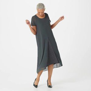 LOGO by Lori Goldstein Rayon 230 Tank Dress w/Chiffon Overlay - Grey/Green - XL